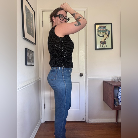 60s Vintage Black Wool Beaded Top or Vest Sz L - Picture 5 of 9